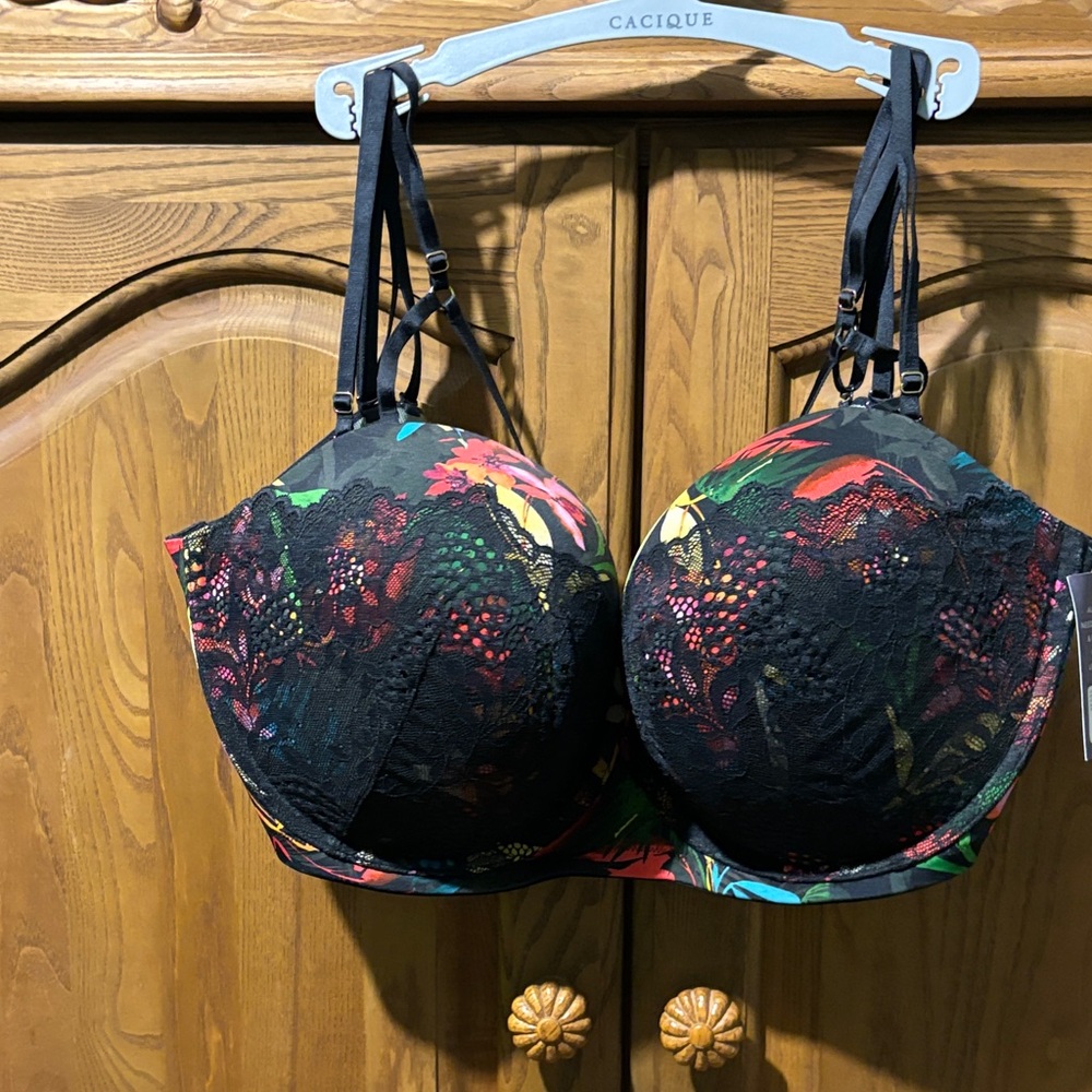 Cacique Strapless Multicolor Floral Lace Bra